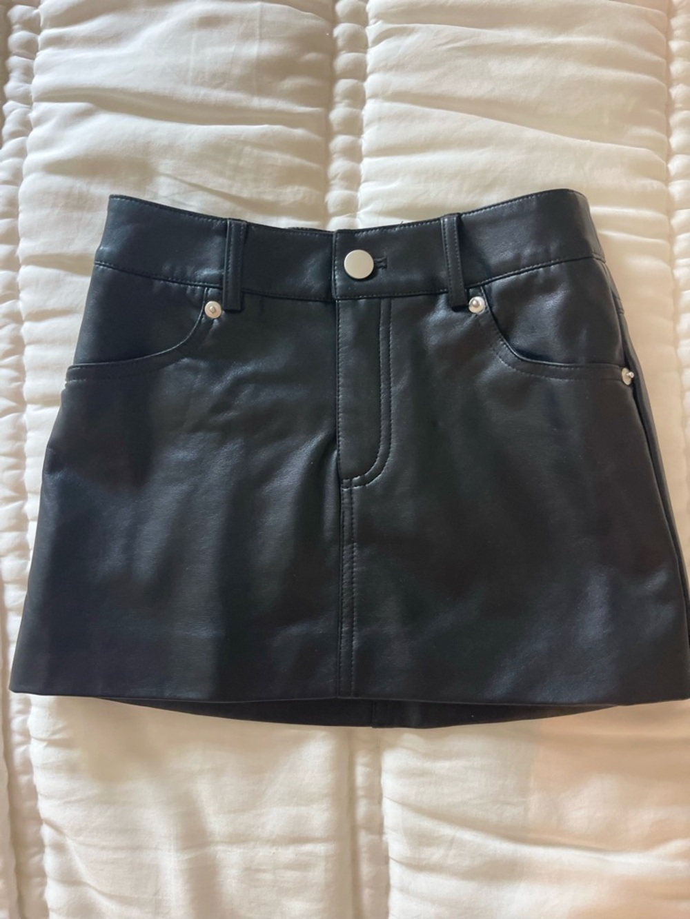 Girls (Kids): Black Faux Leather Mini Skirt